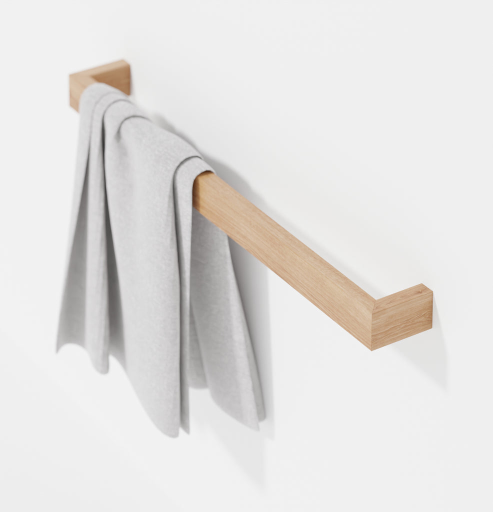 Oak Towel Rail des. Lincoln Rivers for Wireworks