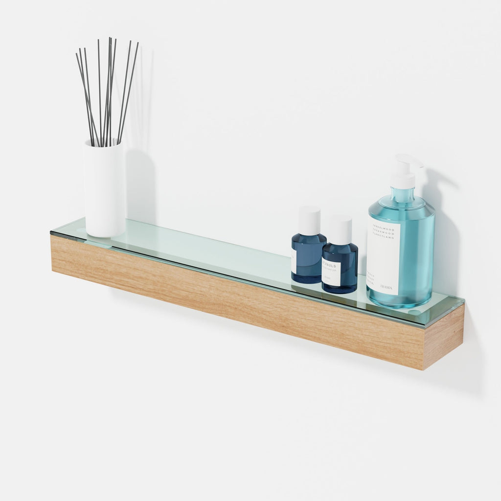 Oak & Glass Shelf des. Lincoln Rivers for Wireworks