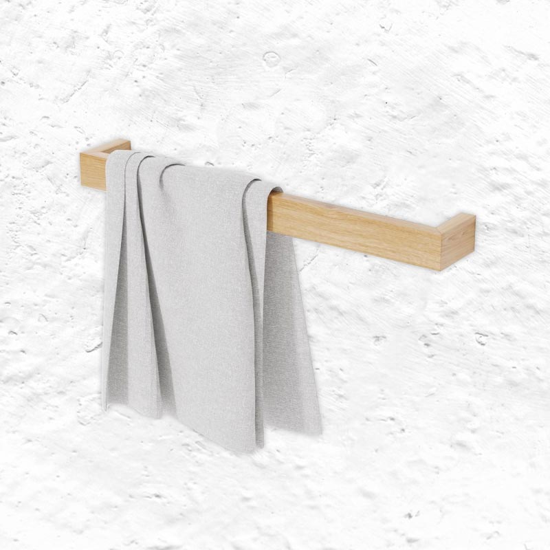 Oak Towel Rail des. Lincoln Rivers for Wireworks