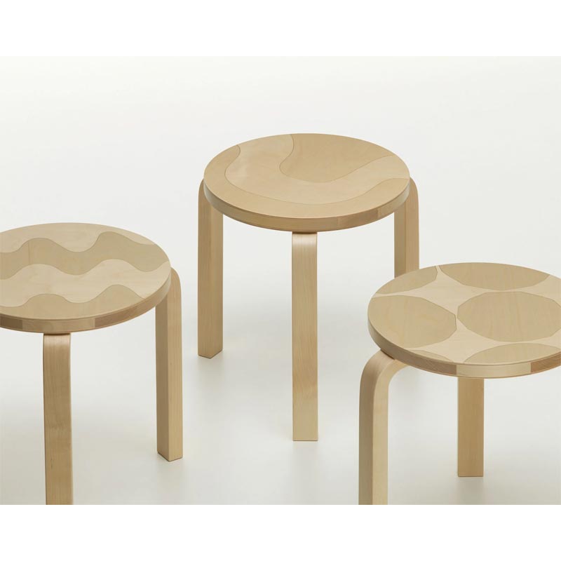 Stool 60 - Kivet - des. Alvar Aalto 1933, Pattern des. Maija Isola 1956, made by Artek + Marimekko