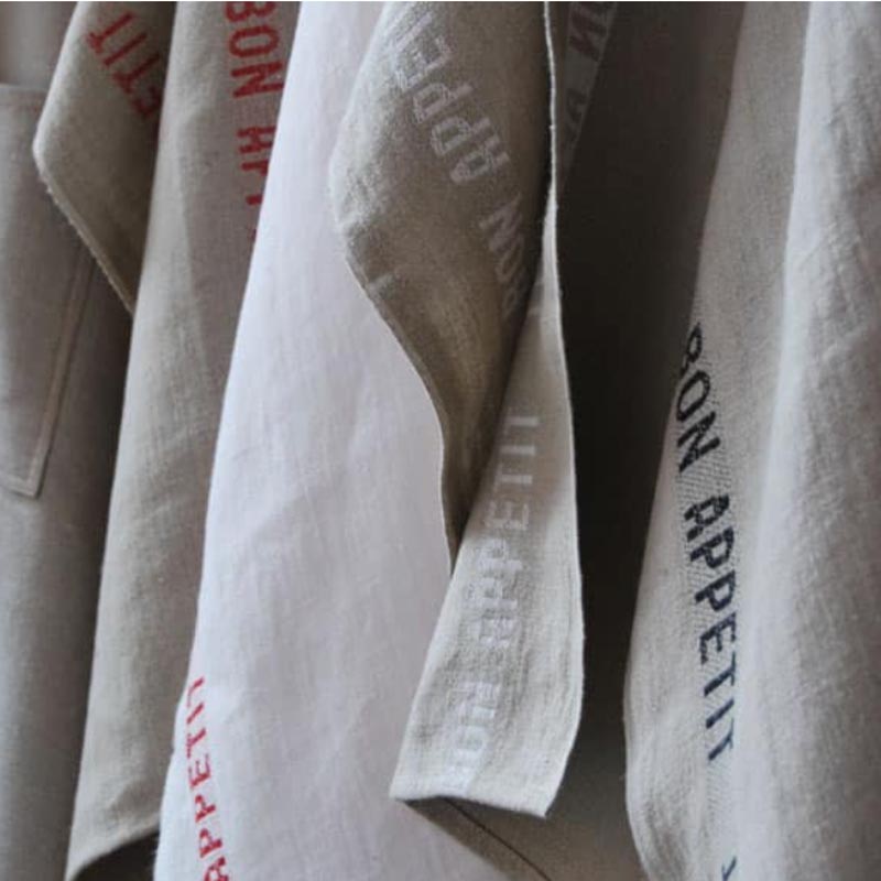 Bon Appetit 100% Linen Tea Towel in Linen / Black by Charvet Editions