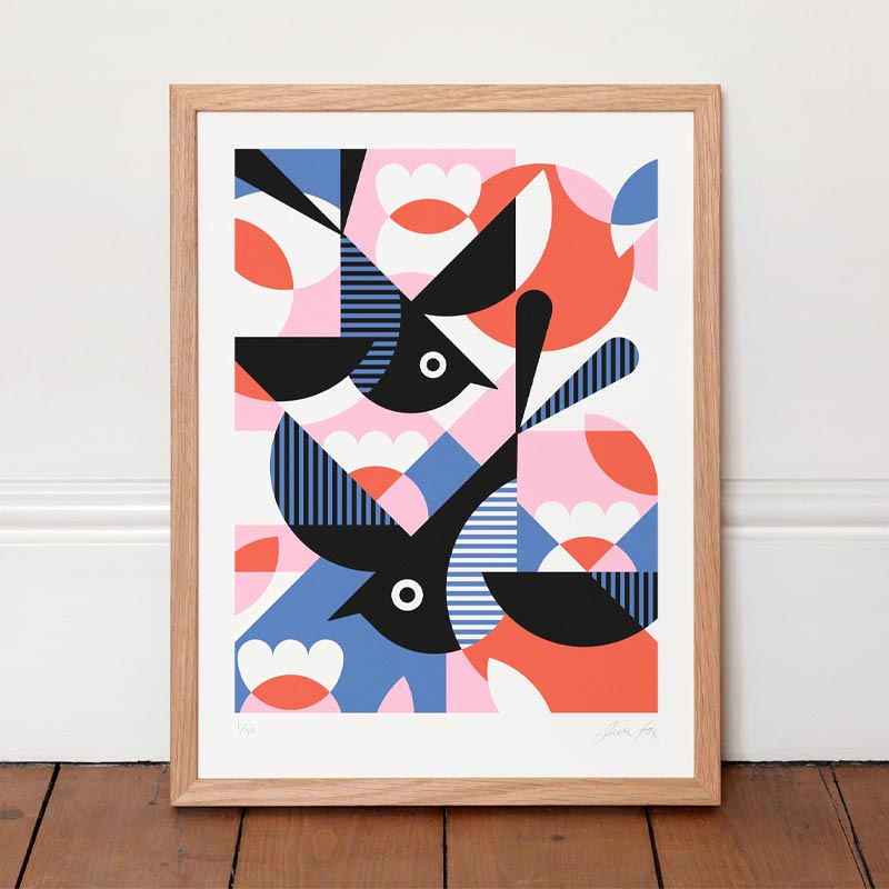 Two Diving Swallows - signed limited edition silkscreen print by Jim Fox