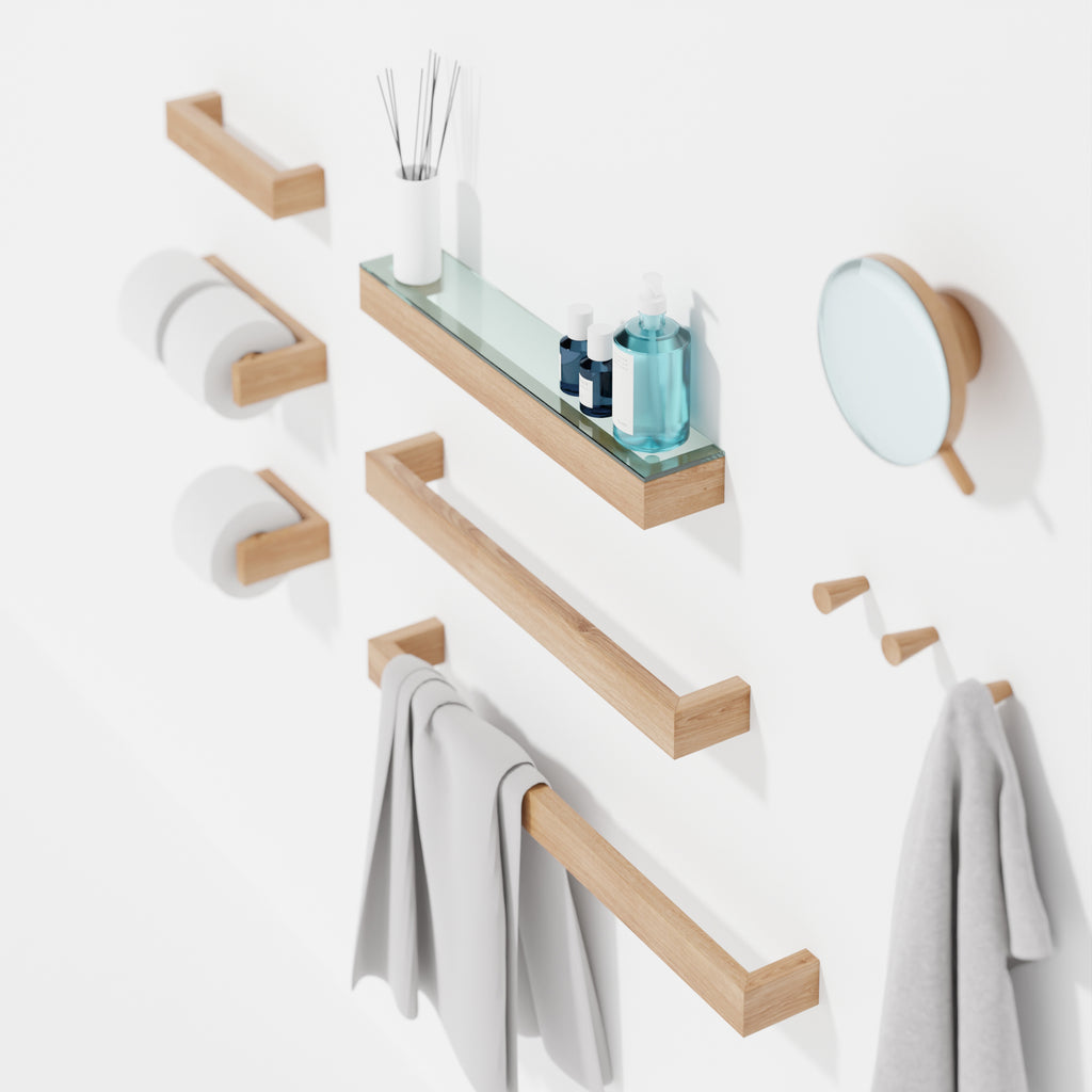 Oak & Glass Shelf des. Lincoln Rivers for Wireworks