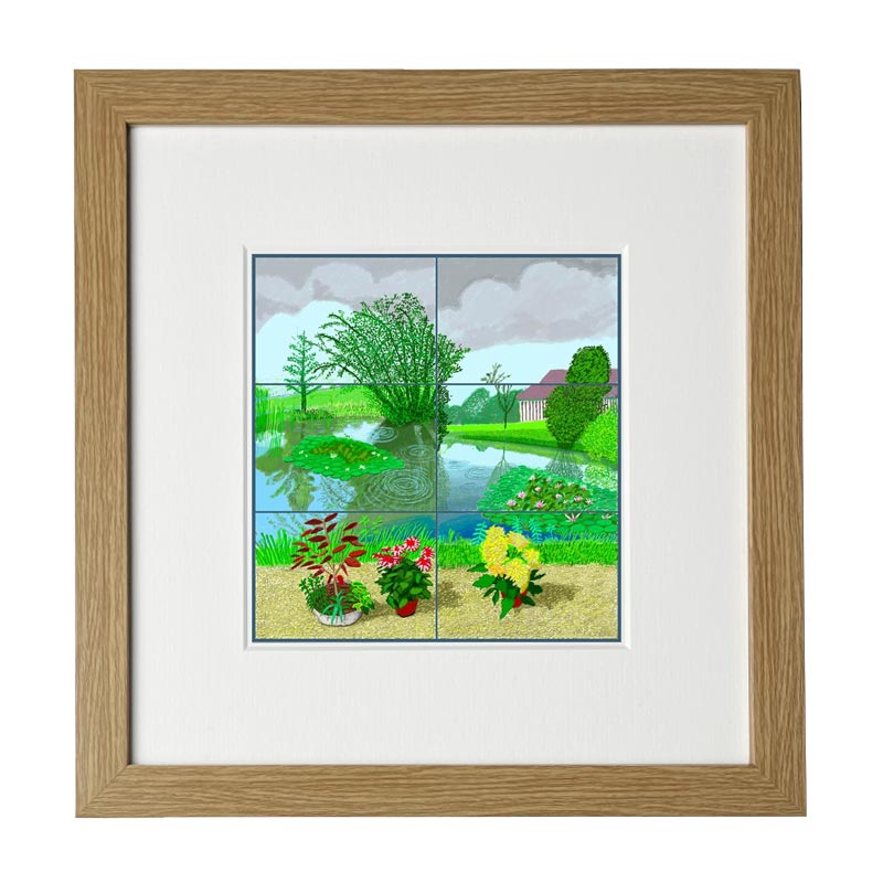 Water Lilies in the Pond with Pots of Flowers (Mini-Frame) by David Hockney