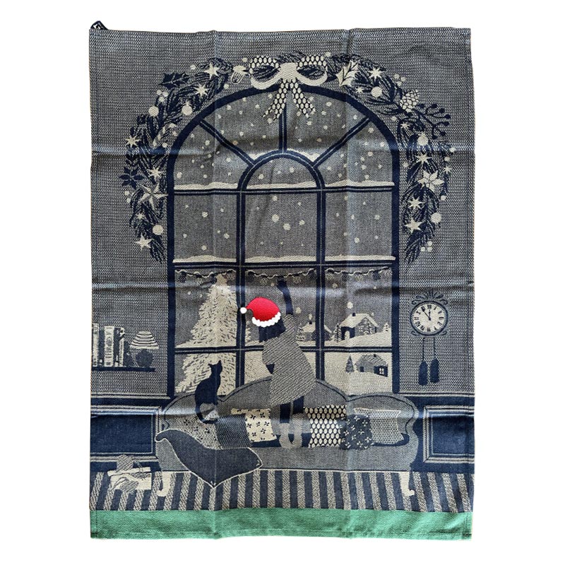 Noël à la Fenêtre - Christmas tea towel - by Tissage Moutet