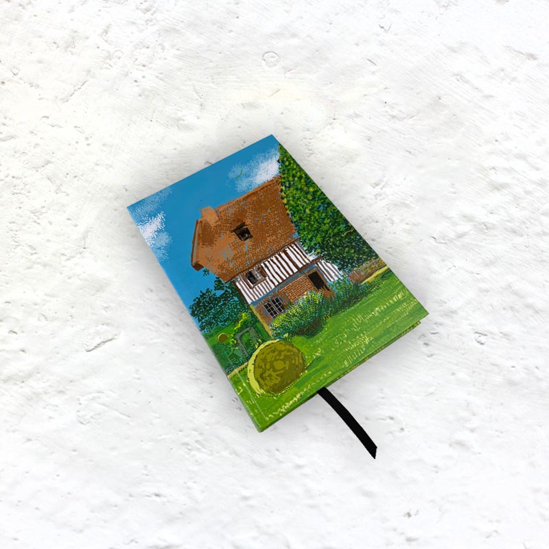 Side on view showing bookmark that is part of the journal