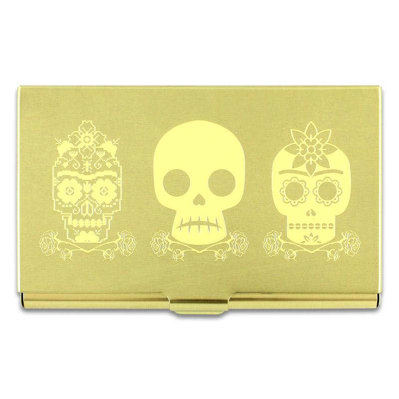 3 Skulls etched card case (based on an image by Frida Kahlo)