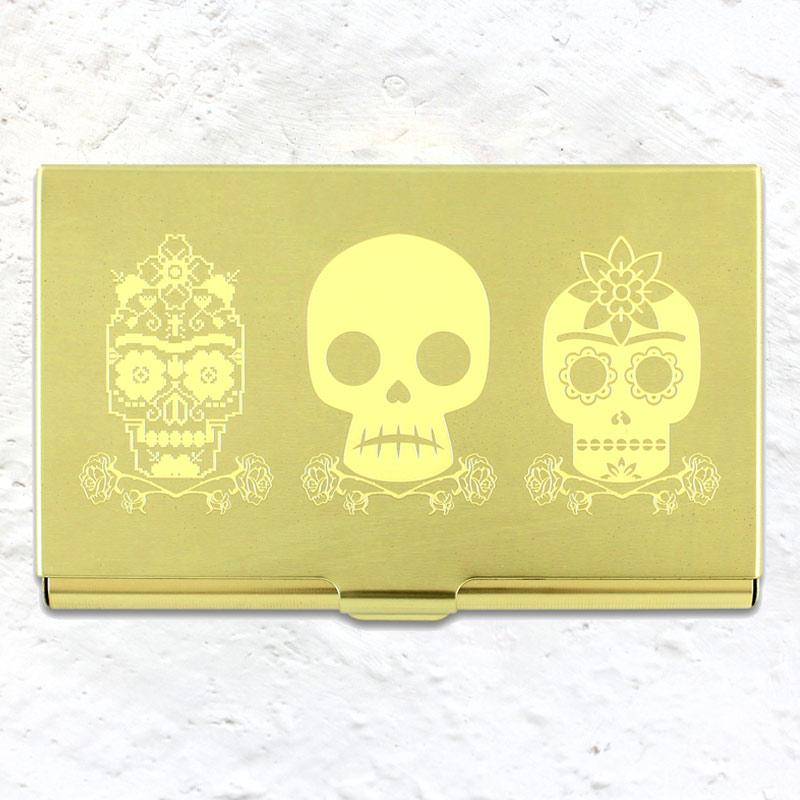 3 Skulls etched card case (based on an image by Frida Kahlo)