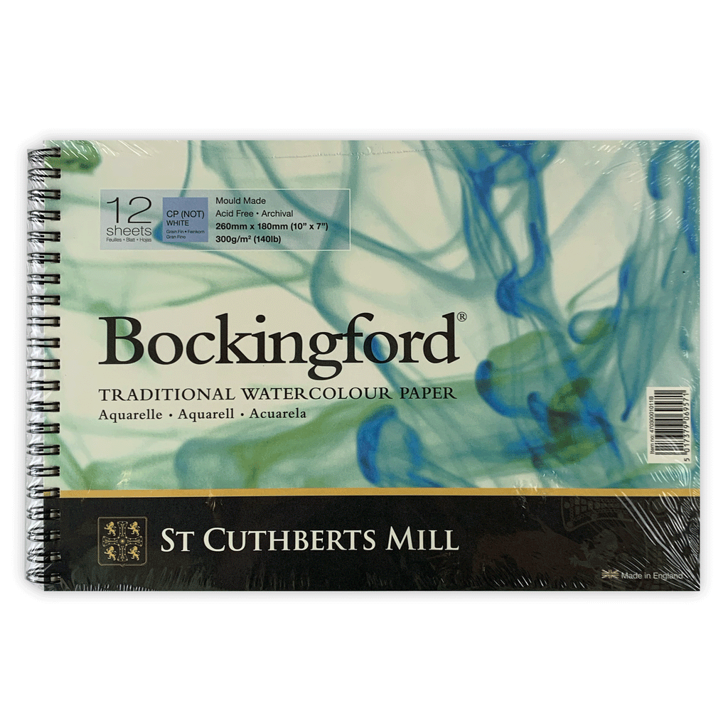 Bockingford wire bound watercolour pad, 10 x 7", 12 sheets, cold pressed (green pad)”