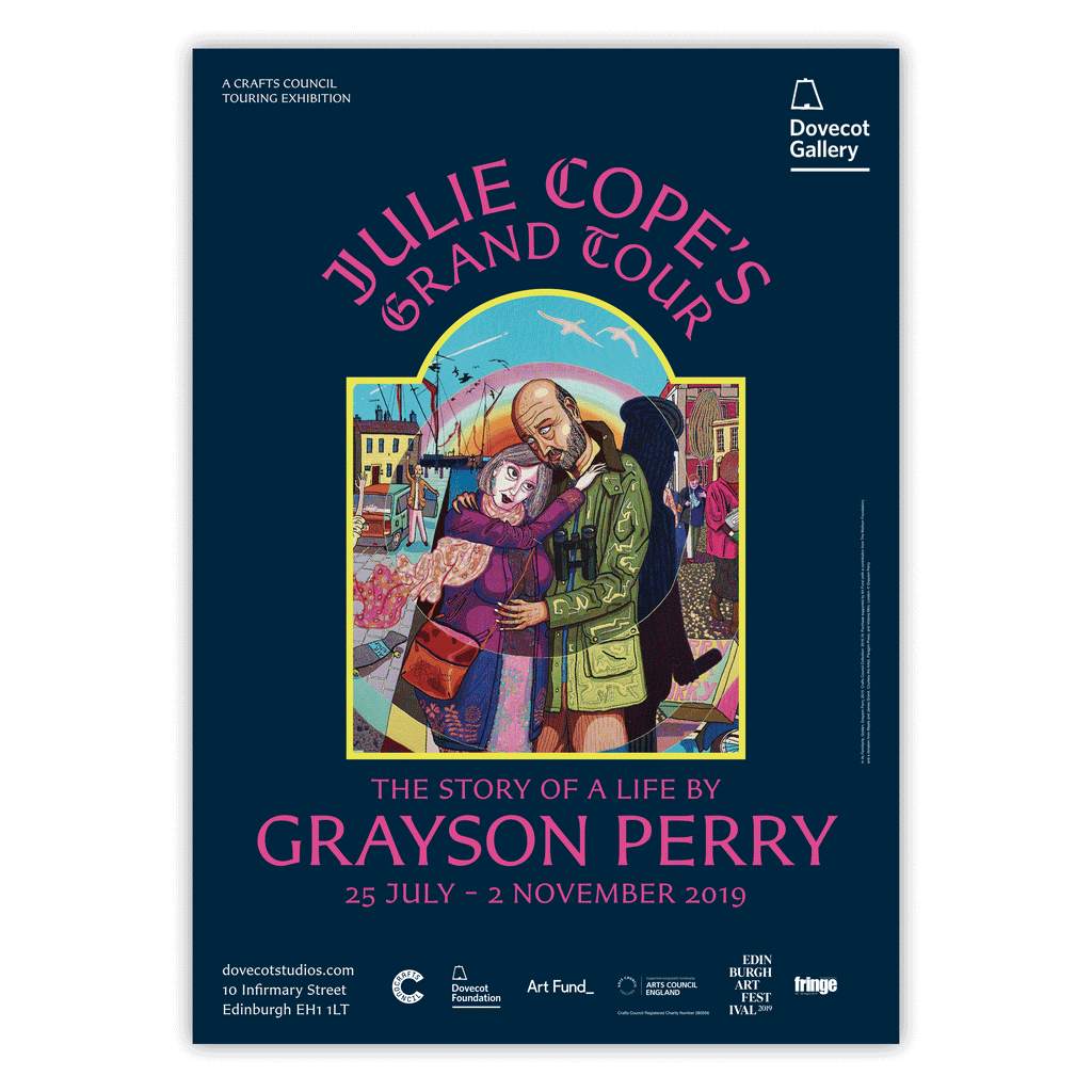 Julie Cope's Grand Tour Exhibition Poster by Grayson Perry (blue)