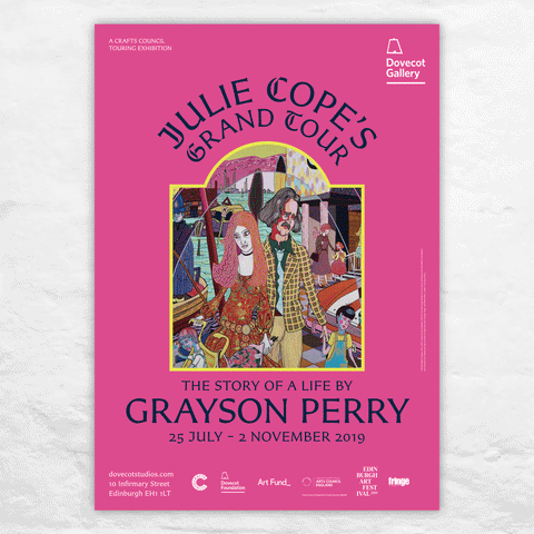 Julie Cope's Grand Tour Exhibition Poster by Grayson Perry (pink)