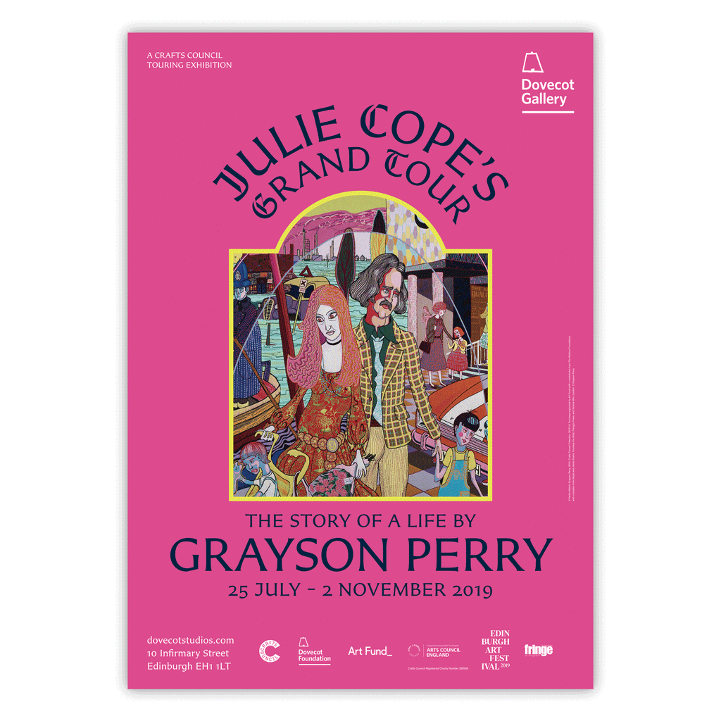Julie Cope's Grand Tour Exhibition Poster by Grayson Perry (pink)