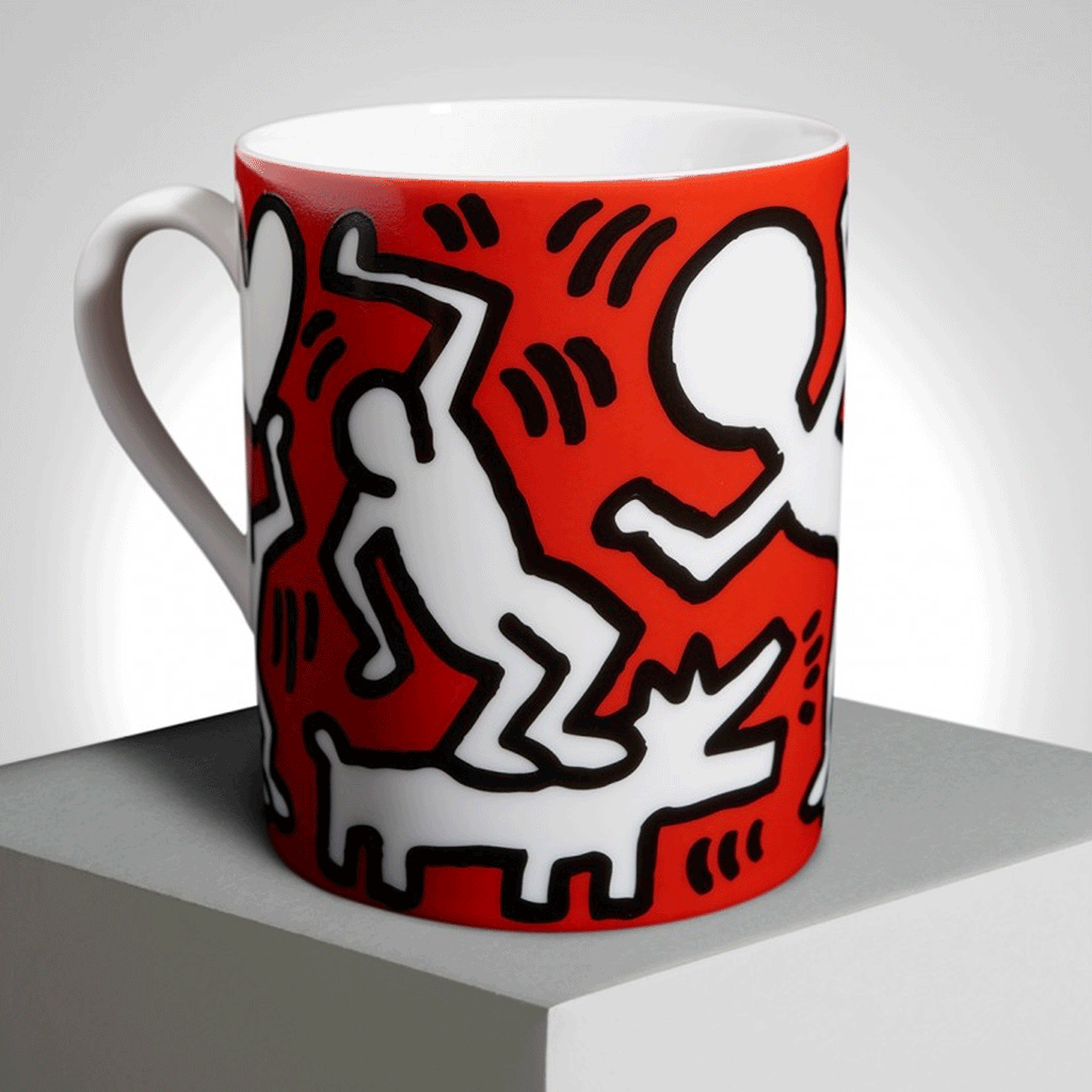 Keith Haring 'White on Red' Limoges Porcelain Mug