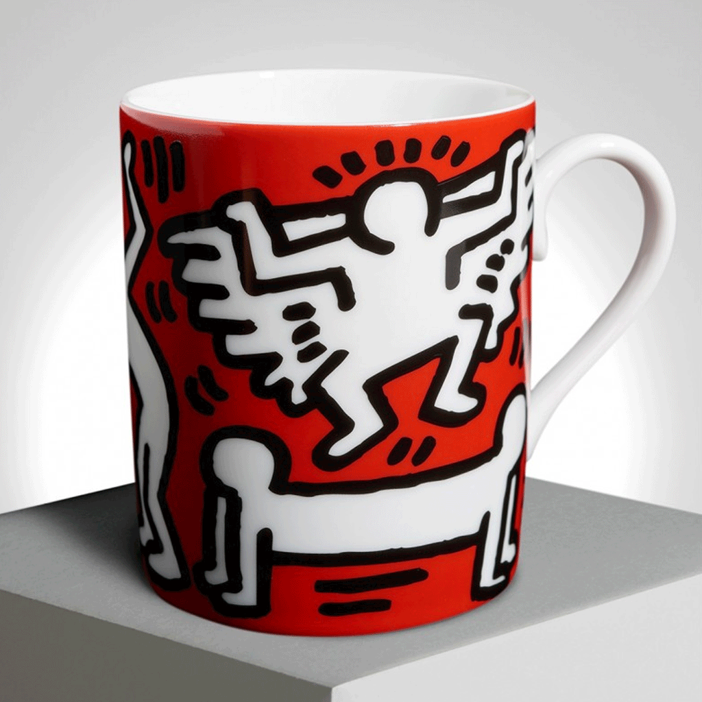 Keith Haring 'White on Red' Limoges Porcelain Mug