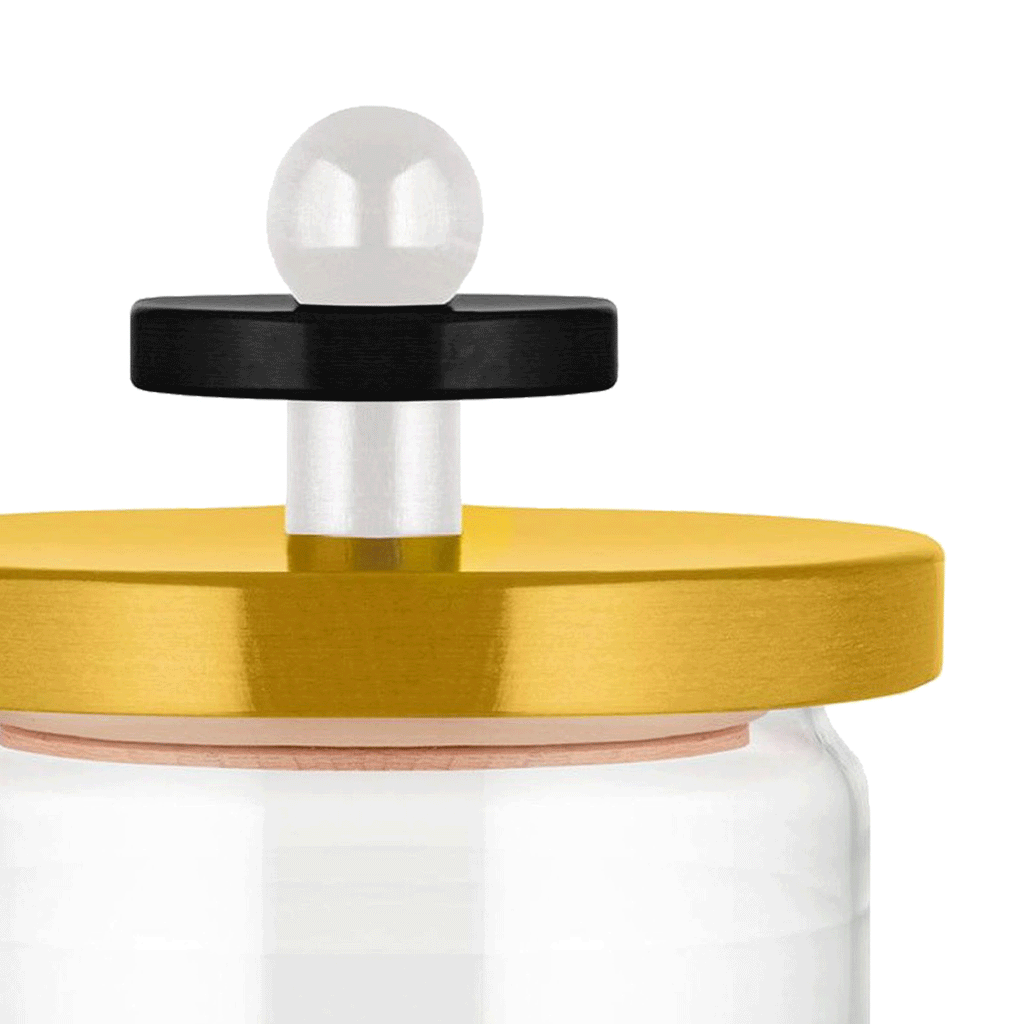 Twergi storage jar, 100cl - Black, yellow & white - des. Ettore Sottsass for Alessi