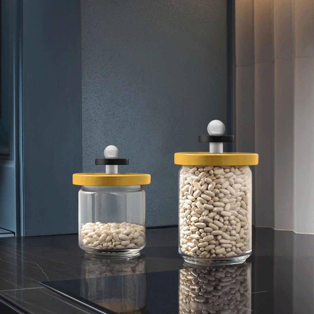 Twergi storage jar, 100cl - Black, yellow & white - des. Ettore Sottsass for Alessi