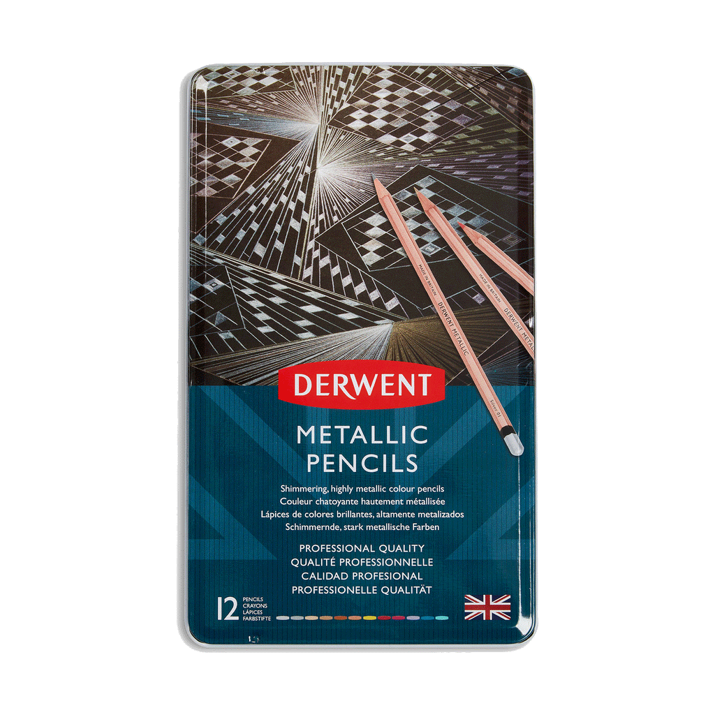 Tin of 12 Derwent Metallic Pencils