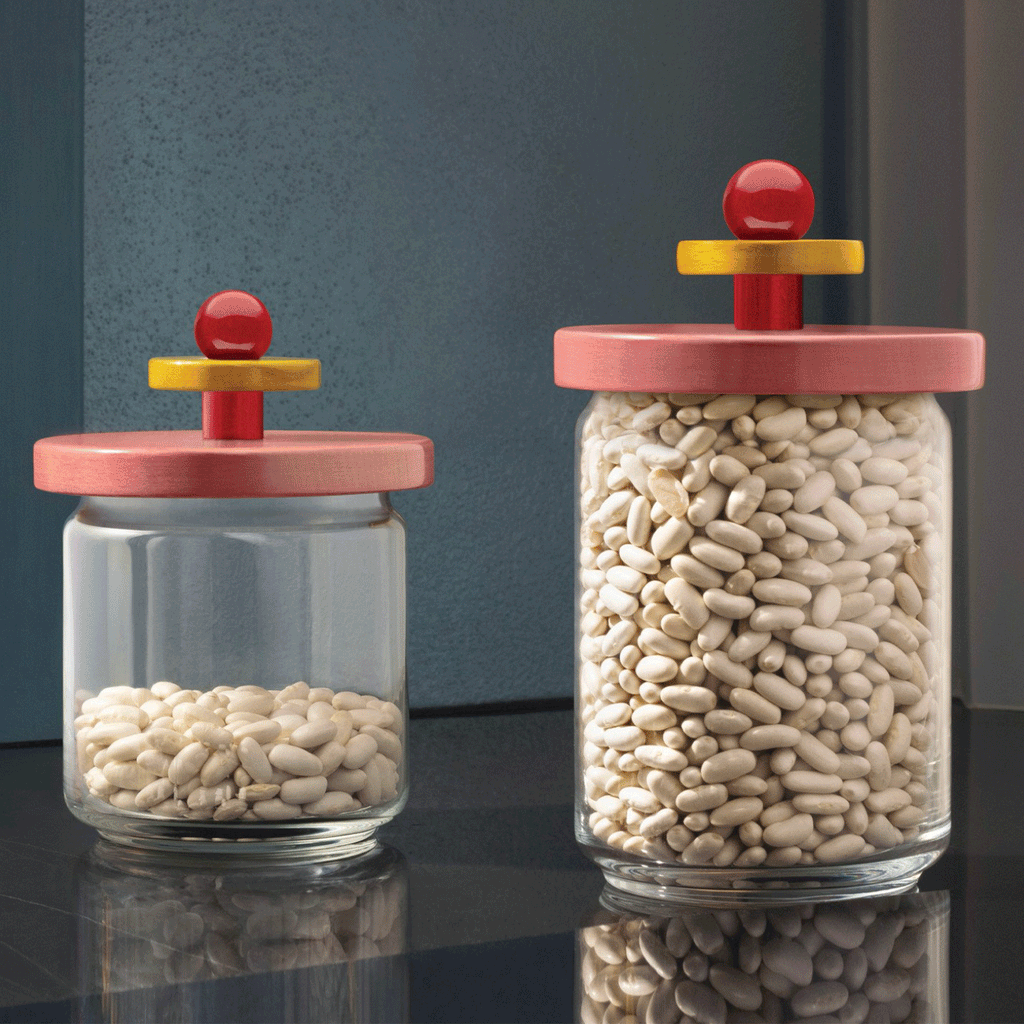 Twergi Storage jar, 100cl - Pink, Red & Yellow - des. Ettore Sottsass for Alessi