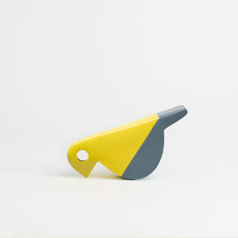Bird figure - Glossy Yellow / Grey (IKN 21) des. Aldo Bagni, 1970s, made by Nuove Forme (exclusive)