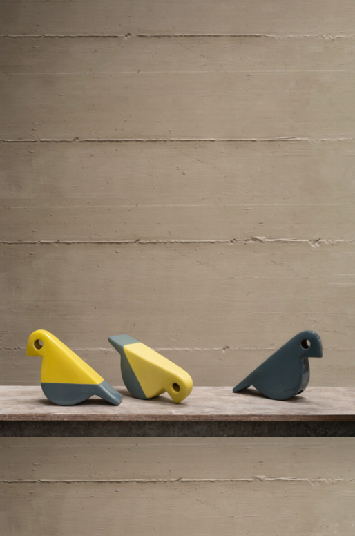 Bird figure - Glossy Yellow / Grey (IKN 21) des. Aldo Bagni, 1970s, made by Nuove Forme (exclusive)
