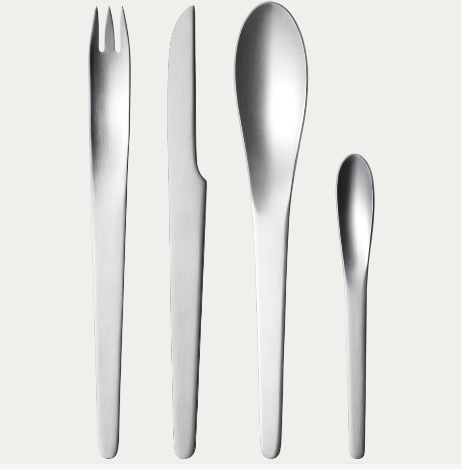 Cutlery Set des. Arne Jacobsen, 1957 for Georg Jensen - 24 pieces (6x knives, forks, small & large spoons)