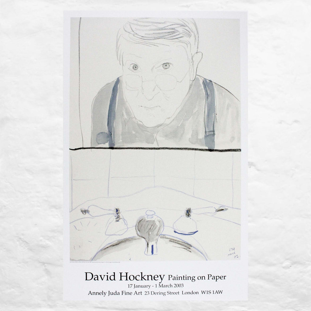 Self Portrait in Bathroom Mirror poster by David Hockney (Painting on Paper, Annely Juda Fine Art, London, 2003)