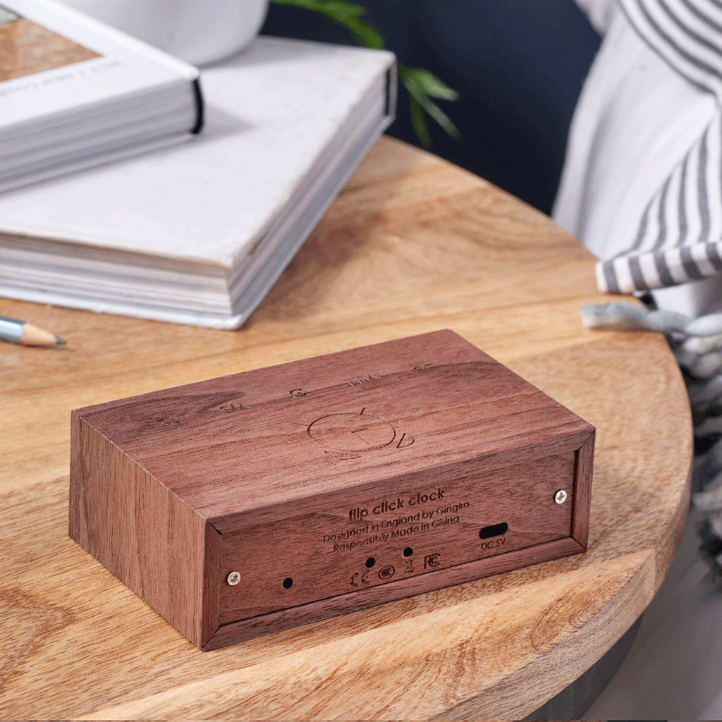 Flip Click Alarm Clock - walnut wood - des. Paul and Natalie Sun, 2019