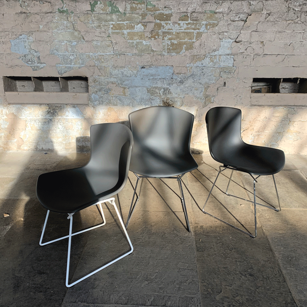 Bertoia Plastic Side Chair des. Harry Bertoia, 1956 - grey shell / white base (made by Knoll)