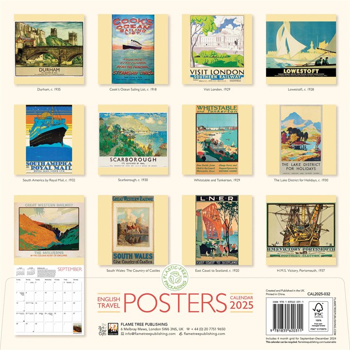 English Travel Posters 2025 Wall Calendar Salts Mill Shop Vintage Poster Calendar 2025