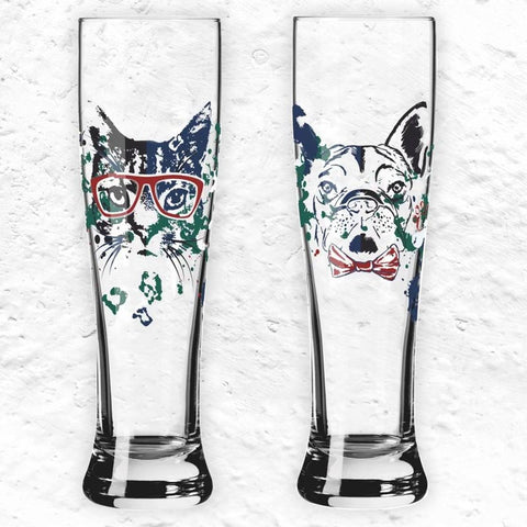 Happy As Animal Weizen Wheat Beer Glass (8103001) - Set of 2 - des. Carolin Oliveira for Ritzenhoff