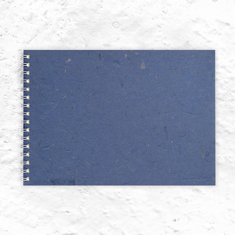 Sapphire A4 Spiral Bound Posh sketchbook by Pink Pig (silk & banana leaf tissue cover)
