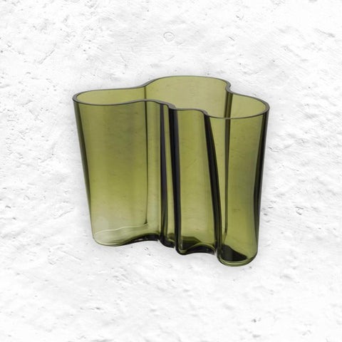 Aalto Vase Moss Green - 160mm - des. Alvar Aalto, made by Ittala Glass Factory