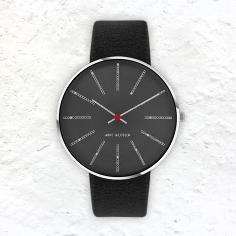 Bankers watch des. Arne Jacobsen - 40mm - grey dial / black strap