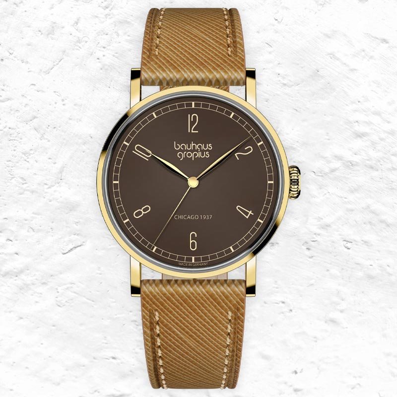 Bauhaus Dessau Women's Watch - Brown Leather Strap - Sapphire crystal - by Walter Gropius
