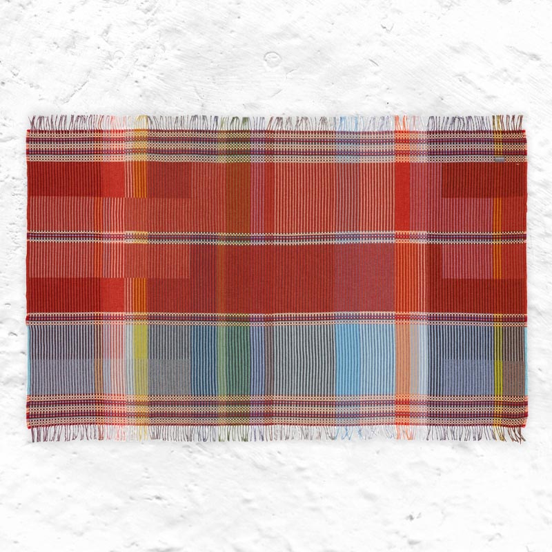 Beatrix Pinstripe 100% Merino Lambswool Throw - Orange / Blue - by Wallace Sewell