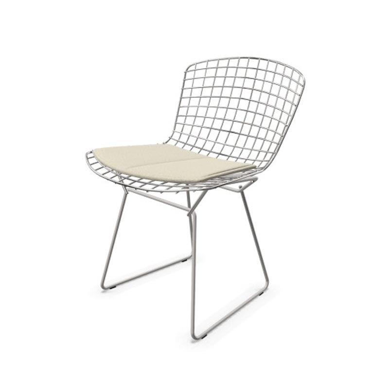 Bertoia side chair - chrome frame - upholstered seat - designed by Harry Bertoia, 1952. Made by Knoll