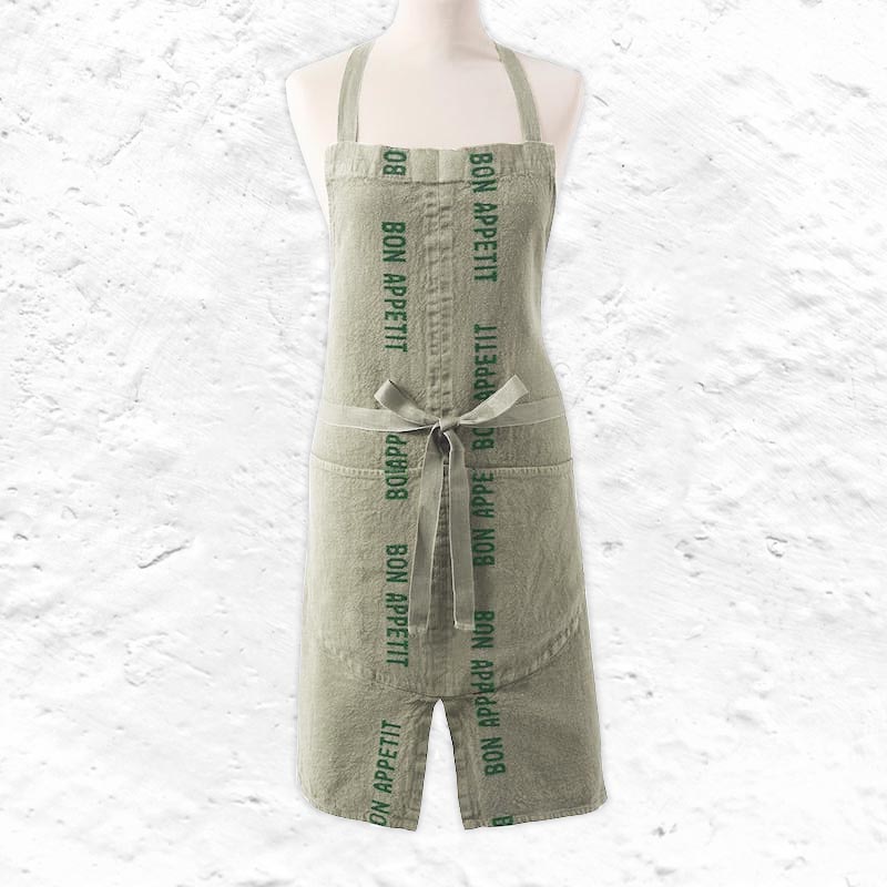 Bon Appetit 100% Linen Apron - Khaki - by Charvet Editions