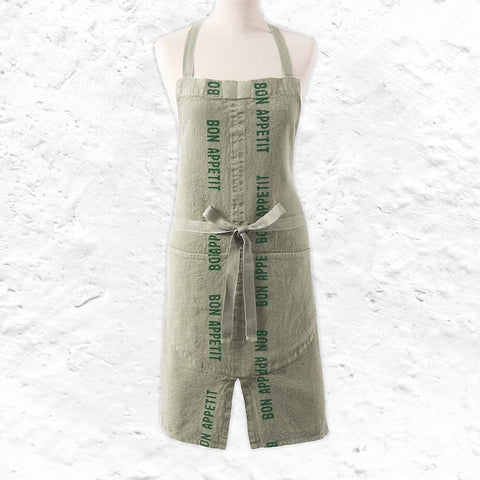 Bon Appetit 100% Linen Apron - Khaki - by Charvet Editions