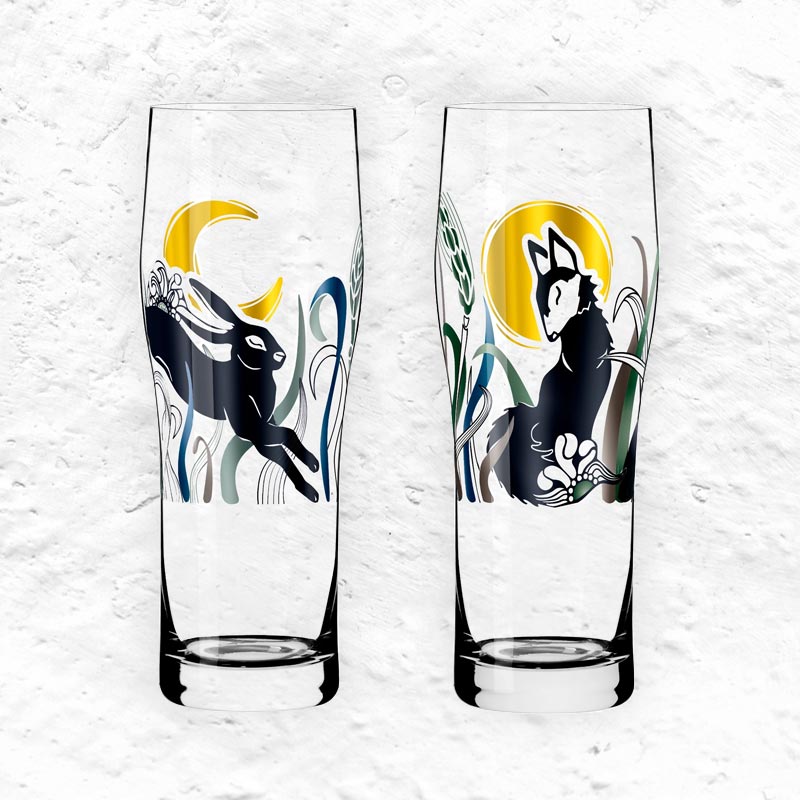 Brauchzeit Allround Beer Glass Set featuring Fox and Hare Illustration, des. Petra Mohr for Ritzenhoff