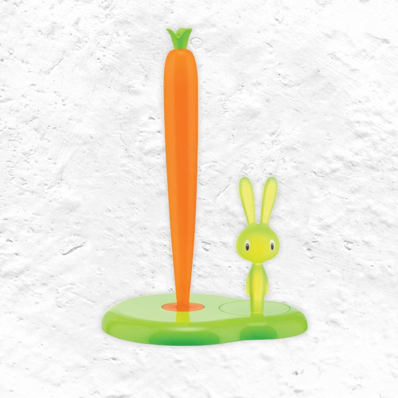 Bunny & Carrot kitchen roll holder (Green) - des. Stefano Giovannoni for Alessi