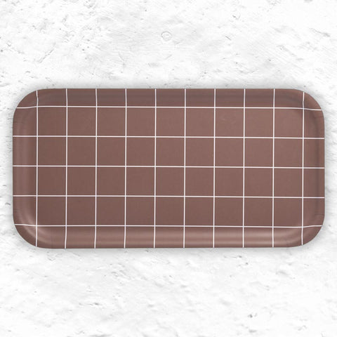 Checks & Stripes Rectangular Tray - Brown - by Side by Side