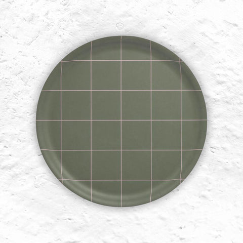 Checks & stripes Round Tray - Olive - by Muurla