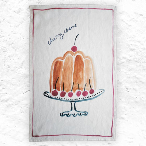 Cherry Cherie 100% Linen Tea Towel, by Dinette