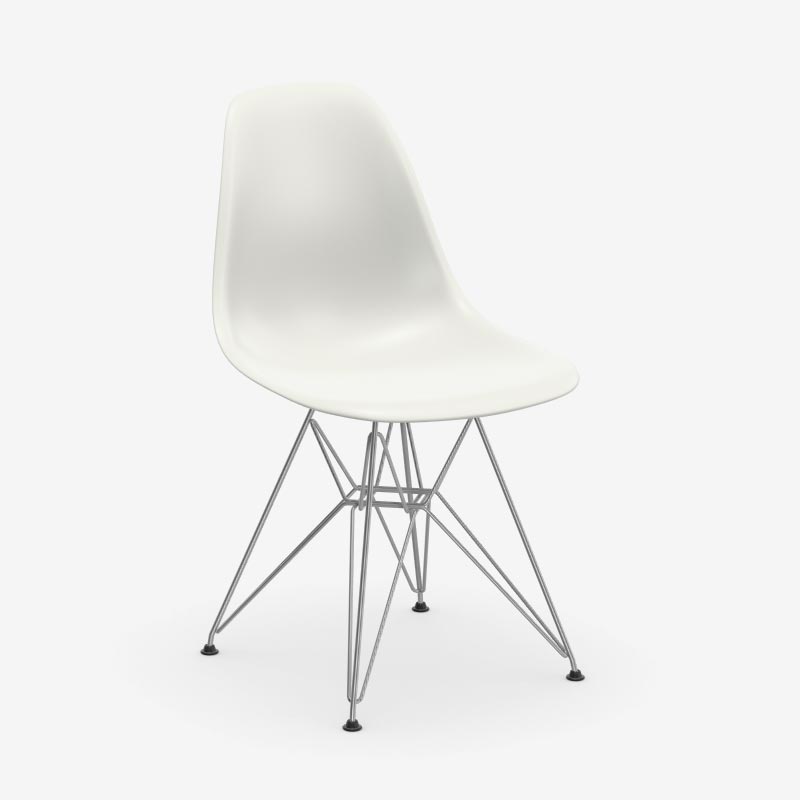 DSR Plastic Side Chair des. C&R Eames, 1950 - white shell / chrome legs (made by Vitra)