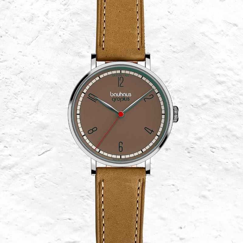 New Bauhaus Dessau 1925 Women's Watch - 38mm - Brown Dial / Brown Leather Strap - by Walter Gropius