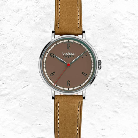 New Bauhaus Dessau 1925 Women's Watch - 38mm - Brown Dial / Brown Leather Strap - by Walter Gropius