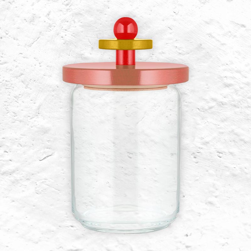 Twergi Storage jar, 100cl - Pink, Red & Yellow - des. Ettore Sottsass for Alessi