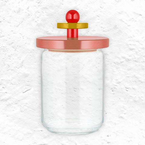 Twergi Storage jar, 100cl - Pink, Red & Yellow - des. Ettore Sottsass for Alessi