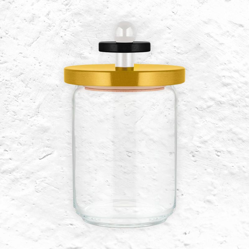 Twergi storage jar, 100cl  - Black, yellow & white - des. Ettore Sottsass for Alessi
