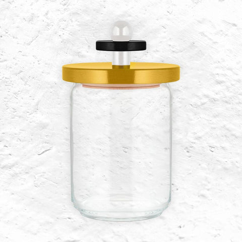 Twergi storage jar, 100cl  - Black, yellow & white - des. Ettore Sottsass for Alessi